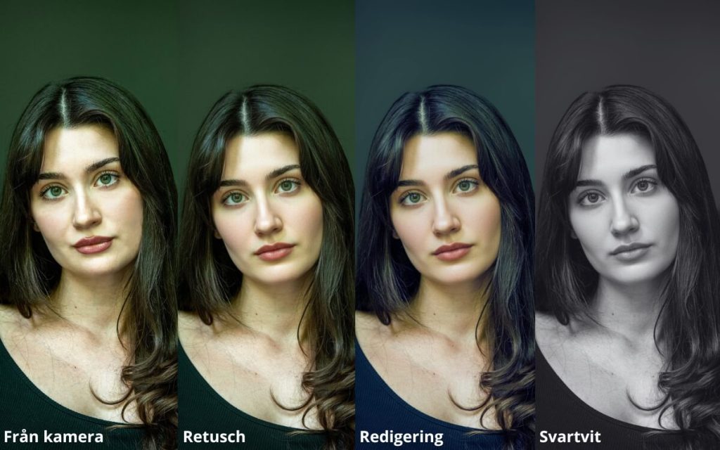 Från kamera, retusch, redigering och svartvitt